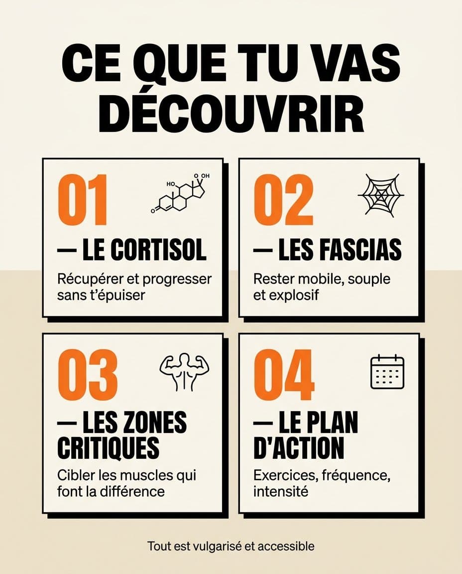 Ce que tu vas découvrir : le cortisol, les fascias, les zones critiques, le plan d'action